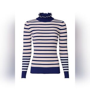 Scotch & Soda Rib Knit Striped Ruffle Neck Turtleneck